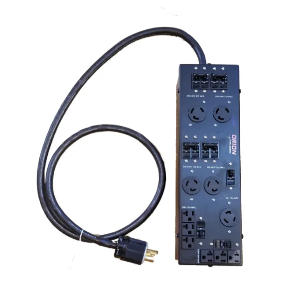 SCR3 6kVA power distribution unit. L14-30P with 8 foot input line cord. (6) 5-20R (1) L5-20R (2) L6-30R (2) L6-20R output receptacles. Wall mount or rack mount.
