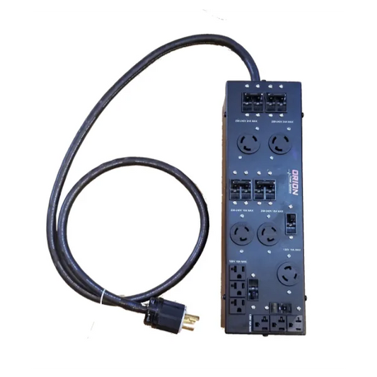 SCR3 6kVA power distribution unit. L14-30P with 8 foot input line cord. (6) 5-20R (1) L5-20R (2) L6-30R (2) L6-20R output receptacles.  Wall mount or rack mount.