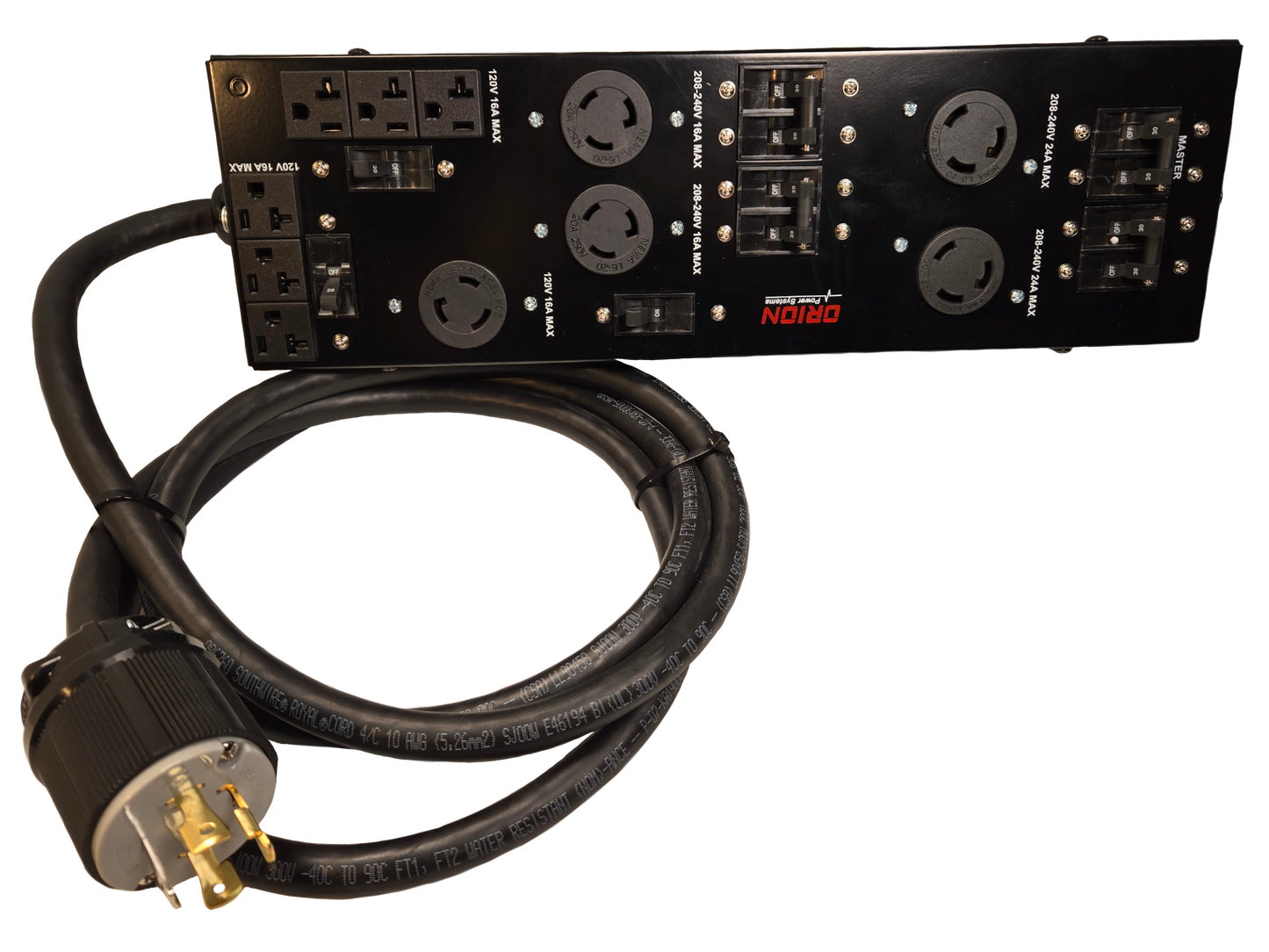 SCR3 6kVA power distribution unit. L14-30P with 8 foot input line cord. (6) 5-20R (1) L5-20R (2) L6-30R (2) L6-20R output receptacles.  Wall mount or rack mount.