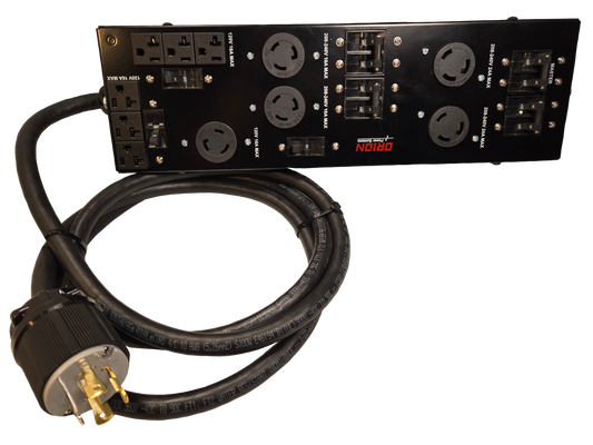 SCR3 6kVA power distribution unit. L14-30P with 8 foot input line cord. (6) 5-20R (1) L5-20R (2) L6-30R (2) L6-20R output receptacles.  Wall mount or rack mount.